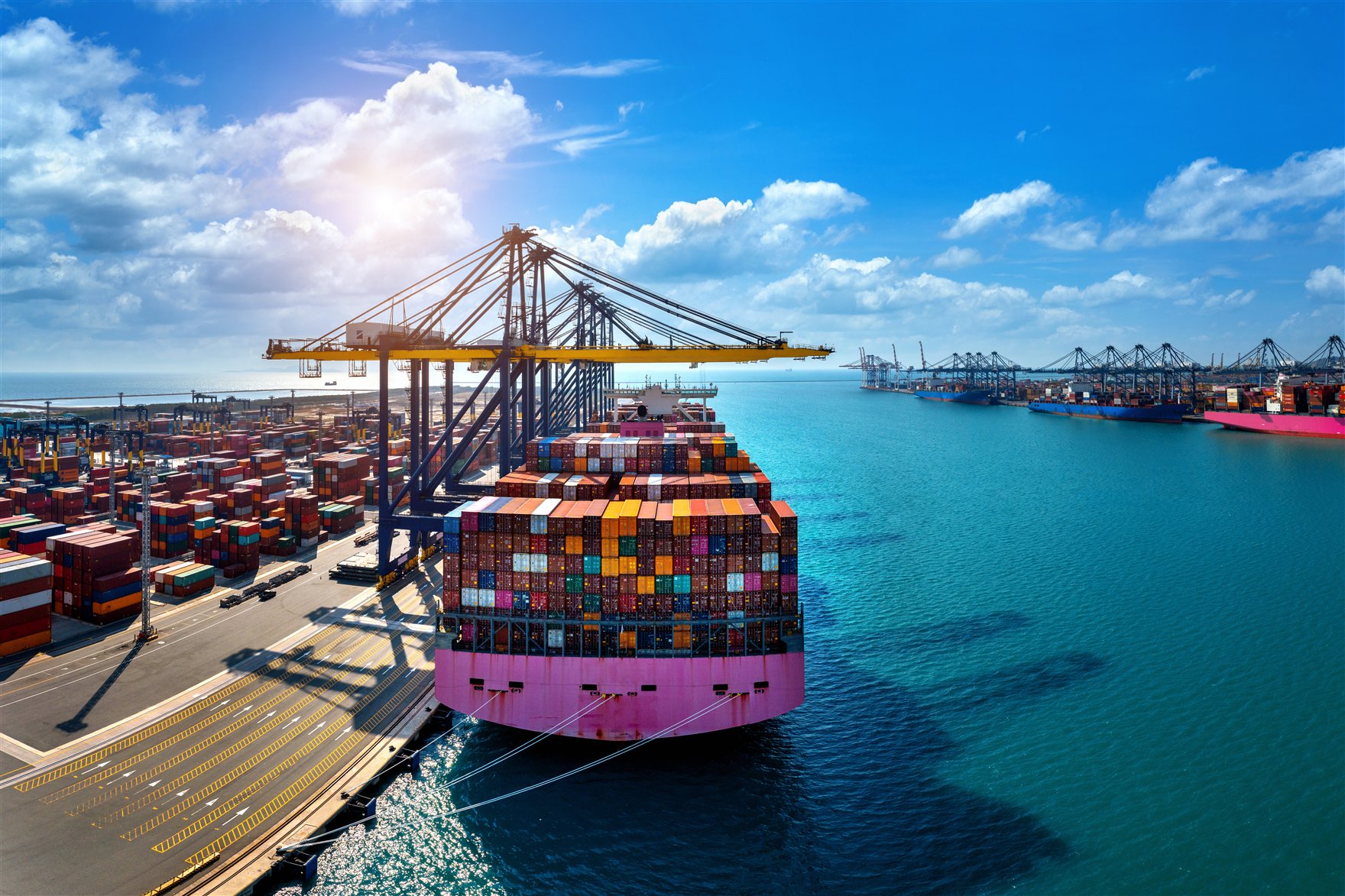 Cargo ship in a foreign trade port operation